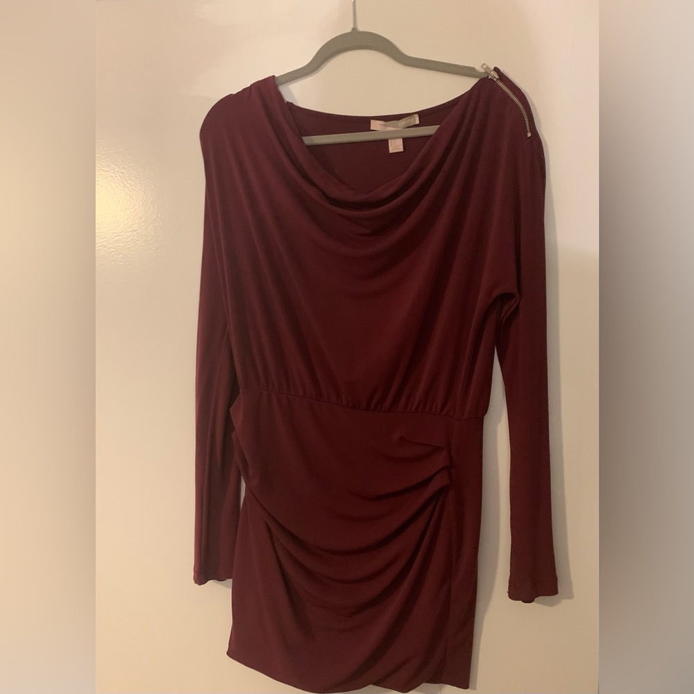 Maroon gathered waist party dress M